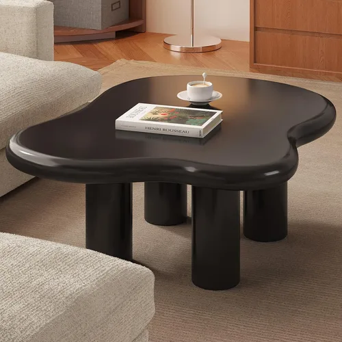 Miniatura 11 de Mesa de centro en forma de nube de 46.06 pulgadas, moderna mesa de centro blanca con borde redondo con 3 patas de soporte resistentes y mesa de 3.14