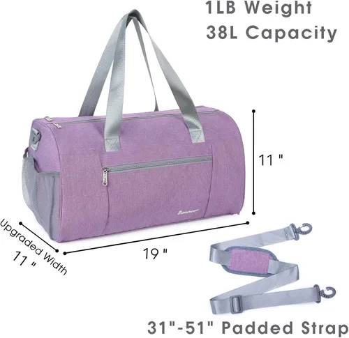 Miniatura 5 de Bolsa de gimnasio deportiva con bolsillo húmedo y compartimento para zapatos, bolsa de entrenamiento para hombres y mujeres, 4-Morado