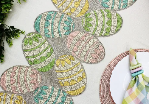 Miniatura 6 de COTTON CRAFT Happy Hunting - Camino de mesa hecho a mano con cuentas, huevos de Pascua, conejo, conejo, almuerzo, cena, celebración, fiesta