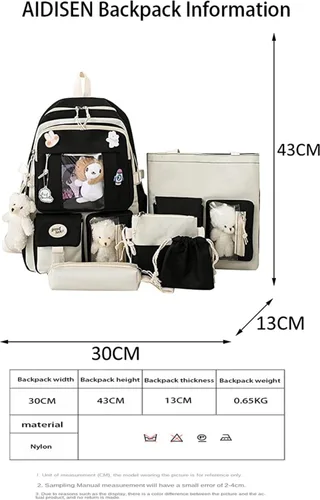 Miniatura 2 de Mochila Kawaii de 5 piezas, bolsa deportiva estética de 17 pulgadas con bonita mochila, bolsa de hombro, caja de lápices, bolsa de mano, bolsa