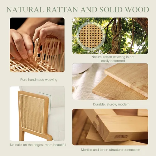 Miniatura 6 de Love Seat - Sofá pequeño tapizado con reposabrazos de ratán natural, respaldo, sofá biplaza para sala de estar, dormitorio, color beige