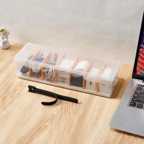 Caja organizadora de cables con 8 bridas para cables, organizador de cargador de teléfono transparente, organizador de cables para cables, caja de