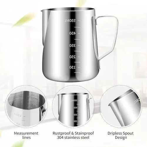 Miniatura 2 de Jarra de espuma de leche de acero inoxidable de 20 onzas / 20.3 fl oz para plantillas de café capuchino de leche, arte de leche, taza de jarra
