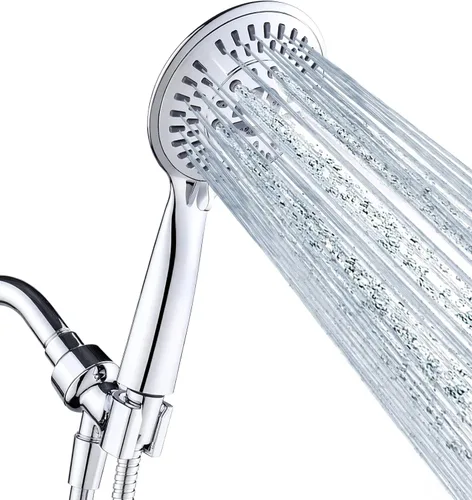 Miniatura 8 de BRIGHT SHOWERS Cabezal de ducha de mano con 9 ajustes de pulverización con cabezal de ducha de mano de níquel cepillado de alta presión con manguera