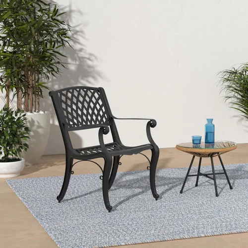 Miniatura 2 de Oakland Living Silla de comedor de patio negro de aluminio fundido de malla al aire libre moderna