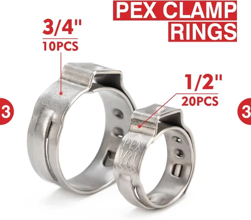 Miniatura 4 de iCRIMP KIT-1096D Kit de herramientas de abrazaderas de cincha PEX para abrazaderas de cincha PEX de 3/8 a 1 pulgada, con 20 piezas de anillos