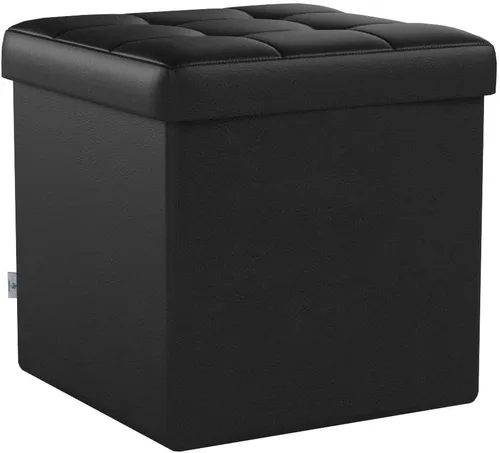 Miniatura 5 de B FSOBEIIALEO Cubo pequeño otomano de almacenamiento, reposapiés, asiento de piel sintética para dormitorio, color negro, 12.6 x 12.6 x 12.6