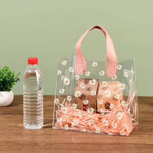 Miniatura 4 de YMASELA Bolsa de regalo transparente con asas (9.8 x 9.1 x 5.5 pulgadas, 2 unidades) bolsa de embalaje de regalo impermeable de plástico resistente