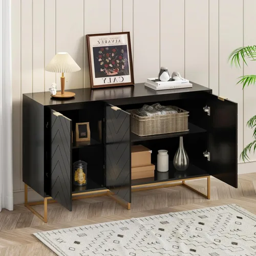 Miniatura 3 de Scurrty Aparador moderno de 31.5 pulgadas con almacenamiento, estante ajustable para sala de estar, cocina Negro
