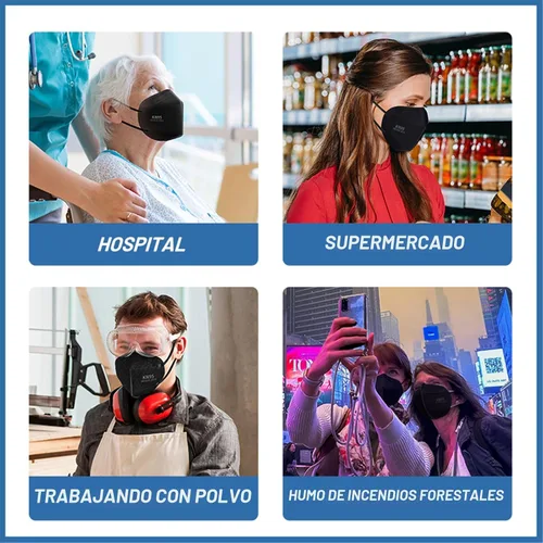 Miniatura 8 de Mascarillas Faciales KN95 Negras para Adultos - Paquete de 100 Mascarillas Desechables Cómodas de Seguridad de 5 Capas y 5 Extensores de Mascarillas