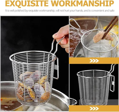 Miniatura 6 de BESTonZON Cuchara ranurada de acero inoxidable para fideos, colador de olla caliente de 5.6 pulgadas con asa para cocinar pasta, ramen y cocina