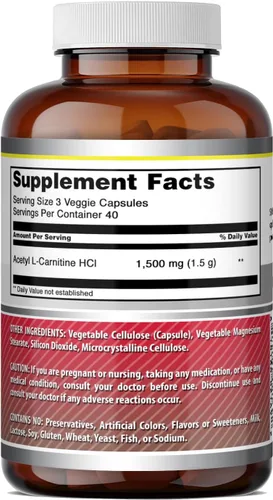 Miniatura 2 de Amazing Formulas Acetil L-Carnitina Suplemento de 1500 por porción, cápsulas vegetarianas, sin OMG, sin gluten, fabricado en Estados Unidos