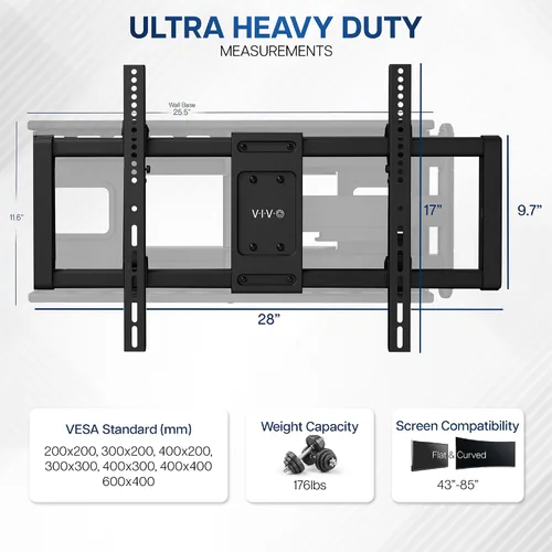 Miniatura 3 de VIVO Soporte de pared articulado para TV de pantalla grande de 43 a 85 pulgadas, para pantallas LCD LED planas y curvas, brazo extendido giratorio
