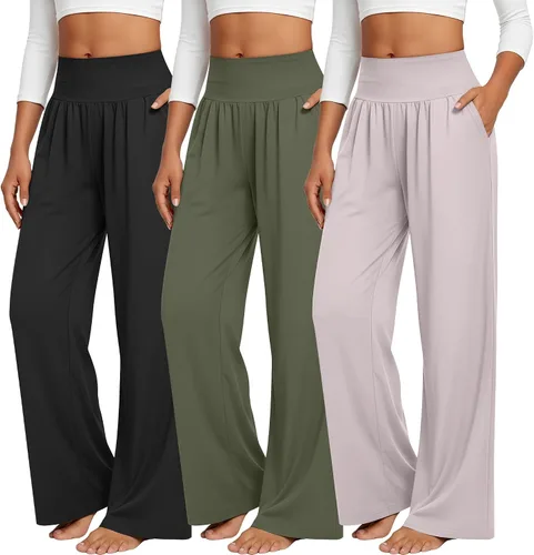 Miniatura 69 de Neer - Conjunto de 3 pantalones de yoga de pierna ancha para mujer - Pantalones deportivos cómodos, holgados, de cintura alta y casuales