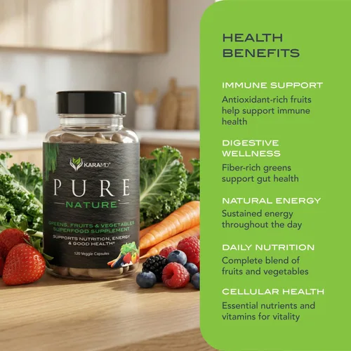 Miniatura 4 de KaraMD Pure Nature - Suplemento de verduras, frutas y verduras, vitaminas, fibra y antioxidantes, 20 suplementos de frutas y verduras para energía