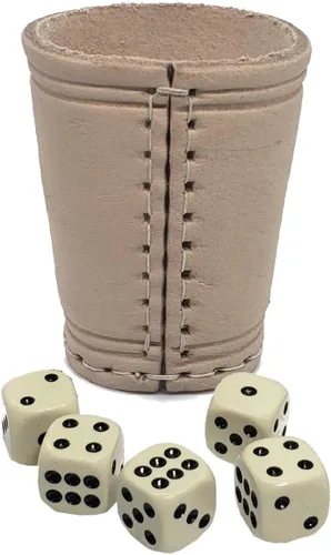 Miniatura 18 de Cyber-Deals - Taza compacta de cuero genuino para dados + dados con bolsa de almacenamiento de terciopelo negro