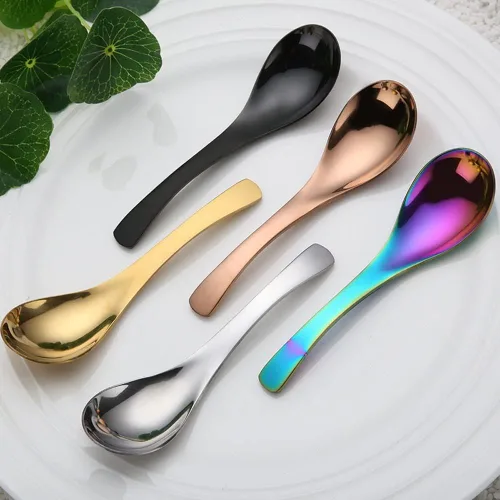 Miniatura 3 de Juego de 5 cucharas de sopa de acero inoxidable para sopa, arroz, té, leche, café y postre (multicolor)