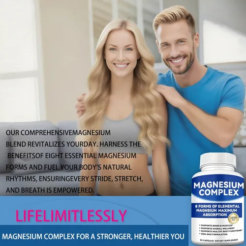 Miniatura 4 de Complejo de magnesio de 1000 mg con 8 formas: glicinato, citrato, malato, taurato para absorción, apoya hueso, músculo, energía y recuperación
