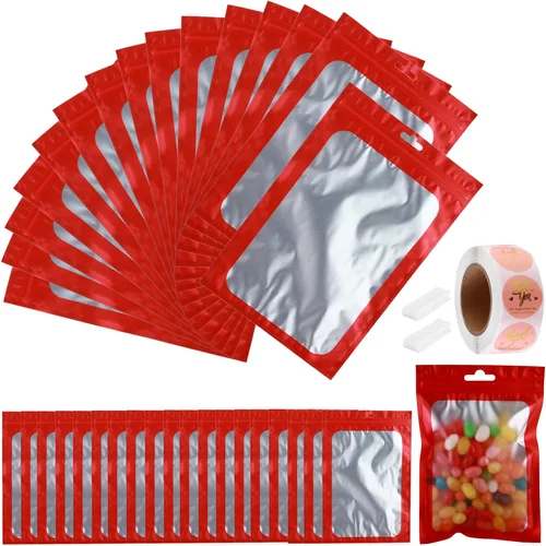 Miniatura 11 de Paquete de 150 bolsas holográficas de Mylar de 5 x 8 pulgadas con ventana transparente, pequeñas bolsas de papel de aluminio resellables