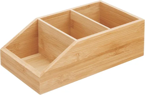 Miniatura 8 de mDesign Caja organizadora compacta de madera de bambú para baño, 3 secciones divididas, gabinetes, estantes, encimeras, dormitorio, cocina