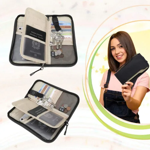 Miniatura 6 de ZOPPEN Cartera de viaje RFID y organizador de documentos con cremallera con correa de muñeca extraíble Cartera RFID