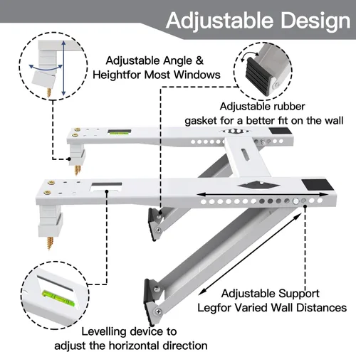 Miniatura 5 de Soporte de aire acondicionado de ventana de doble brazo, resistente de 200 libras, para unidades de 5000-22000 BTU, unidades de montaje universal