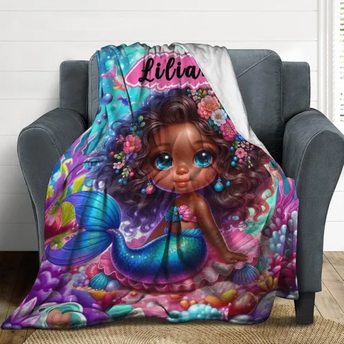 Miniatura 4 de Regalos de sirena para niñas africanas, manta de bebé personalizada con nombre para bebés recién nacidos, manta personalizada para niñas negras