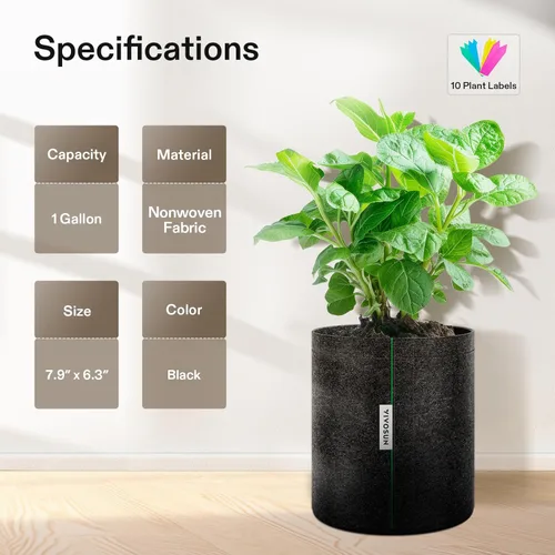 Miniatura 6 de VIVOSUN Paquete de 5 bolsas de cultivo de 1 galón, macetas de tela con lados autoadhesivos para trasplante