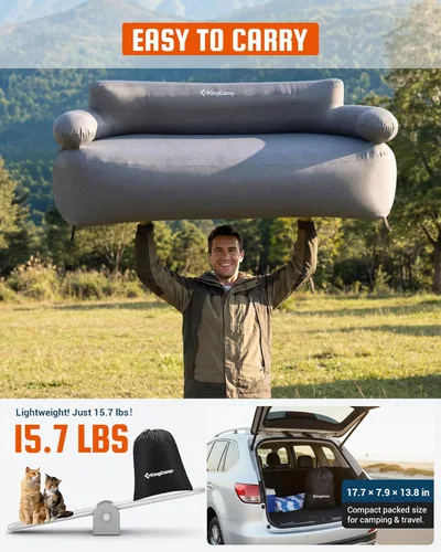 Miniatura 7 de KingCamp - Sofá inflable doble para campamento, portátil, plegable, ecológico, con forro de PVC, tumbona de aire para 2 personas con bomba de pie