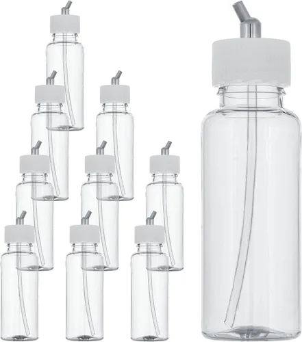 Miniatura 9 de Master Airbrush (Paquete de 10) TB-010 Botellas de vidrio vacías de 2.7 onzas (80cc) con ensamblaje de tapa adaptadora de ángulo descendente de 30°