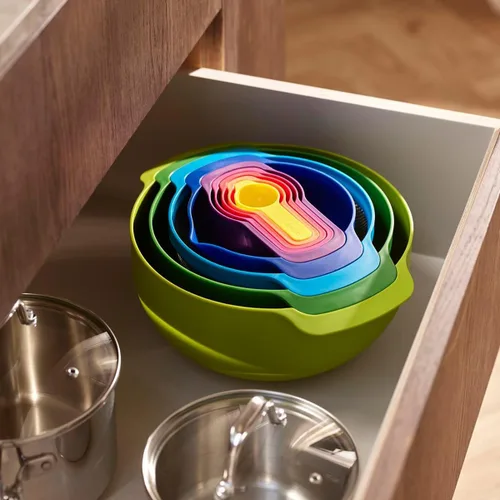 Miniatura 6 de Joseph Joseph Nest 9 Plus - Juego compacto de preparación de alimentos de 9 piezas con tazones para mezclar, tazas medidoras, tamiz y colador