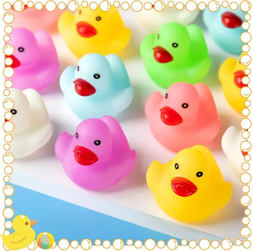 Miniatura 5 de 24 patos de goma que brillan en la oscuridad de 2.2 pulgadas, mini pato de goma fluorescente, juguetes flotantes para tina de bebé, fiestas