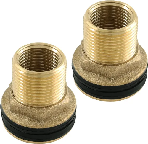 Miniatura 2 de 2 piezas de accesorios de mamparo de latón, conector de tanque de agua macho de 1/2 pulgada hembra de 3/4 pulgadas con 2 anillos de goma