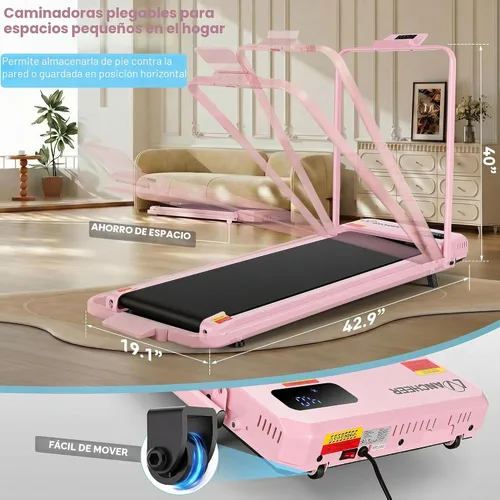 Miniatura 6 de ANCHEER Cinta de correr con inclinación del 12%/15% de 3.5HP, máquina plegable para debajo del escritorio con barra de mano, capacidad de 320-450lb