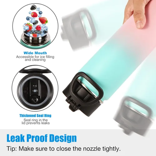 Miniatura 4 de Volhoply Botellas de agua aisladas de 22 onzas con tapa con pajilla, botella deportiva de acero inoxidable con asa, tazas de agua de viaje de metal