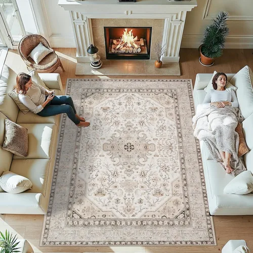 Miniatura 22 de Alfombras de área 9x12 para sala de estar: Alfombra oriental lavable de 108 pies cuadrados para dormitorio - Alfombra de pelo bajo ultra delgada