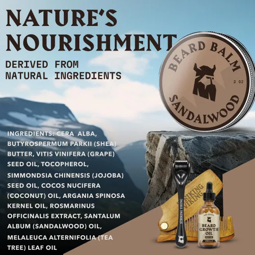 Miniatura 6 de Striking Viking Bálsamo para barba para hombre, aroma de sándalo, 2 onzas, acondicionador para barba sin enjuague y bálsamo para peinar - Fabricado