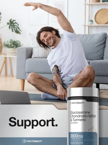 Miniatura 6 de Horbäach Glucosamina condroitina MSM 3600 mg 360 comprimidos Fórmula avanzada con cúrcuma Sin OMG, sin gluten Fórmula avanzada con cúrcuma