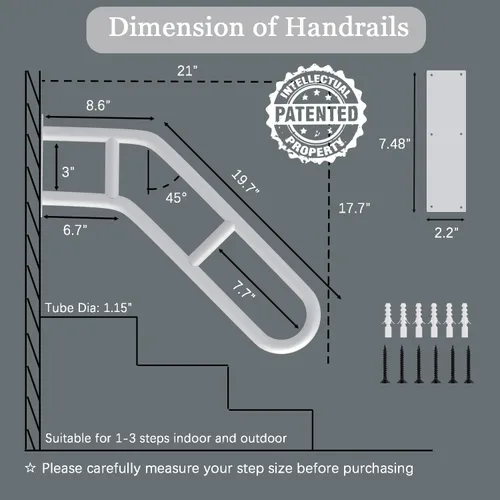 Miniatura 2 de Pasamanos de escalera mejorados para 1-3 escalones, pasamanos doblados de 27 pulgadas para escalones al aire libre, barandilla de escalera montada