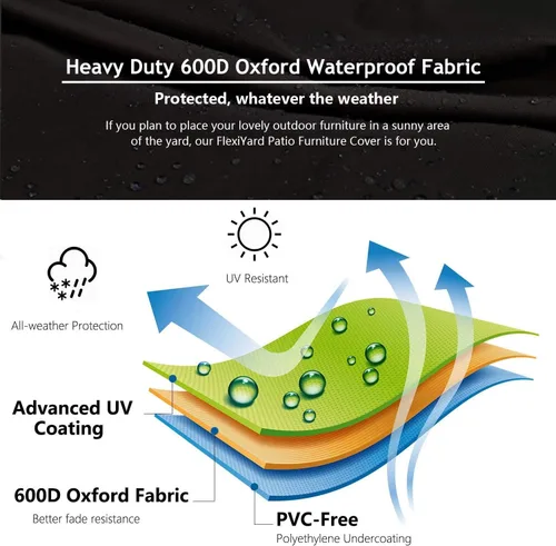 Miniatura 8 de Funda de Sofá Seccional de Servicio Pesado para Exteriores, Fundas Impermeables 600D para Sofá Seccional de Patio, Funda para Muebles de Jardín