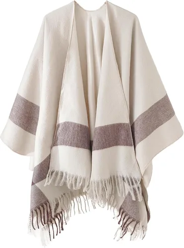 Miniatura 8 de Poncho chal para mujer, suéteres suaves y cálidos para mujer, parte delantera abierta, poncho de viaje para otoño, invierno y primavera
