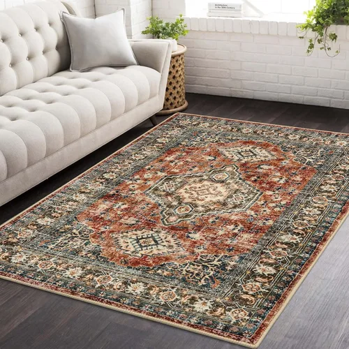 Miniatura 54 de Lahome Alfombra oriental lavable de área pequeña, 2 x 3 pies, para entrada, cocina, ultra fina, suave, tapete antideslizante para puerta de Azul