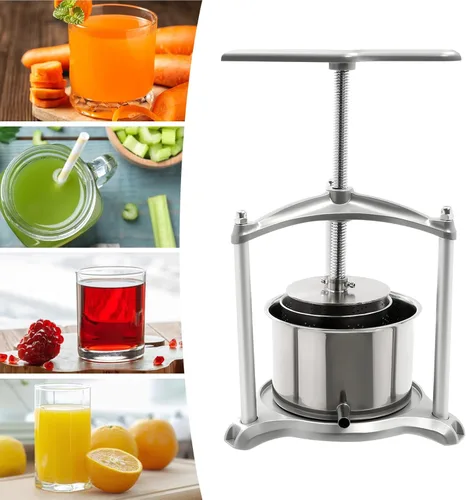 Miniatura 6 de Prensa de vino de frutas, prensa de sidra de acero inoxidable con mango en T para sidra, vino de uva o jugo suministros y equipo (3L)