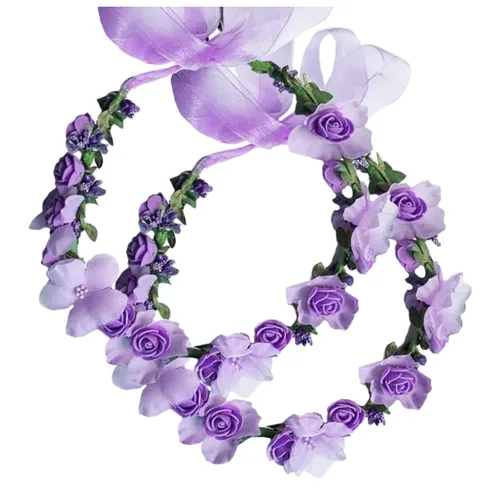 Miniatura 10 de WLBON 2 diademas de flores con corona de rosas y hojas florales, bandas para el cabello, diadema para mujer, Navidad, boda, Halloween, festival