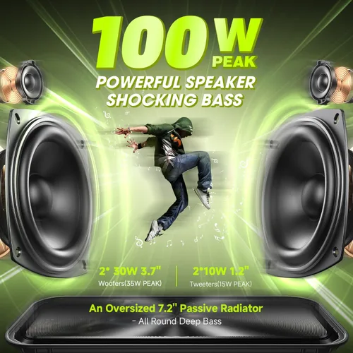 Miniatura 2 de Altavoz Bluetooth portátil de 100 W (pico) fuerte con graves profundos, altavoces impermeables W-KING IPX6 Bluetooth inalámbrico, radiador pasivo