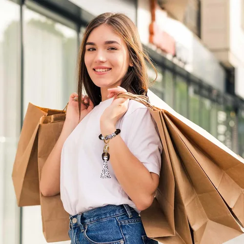 Miniatura 5 de BAOSIWA Pulsera de cuentas de silicona con llavero de pulsera para mujer con borla de cuero