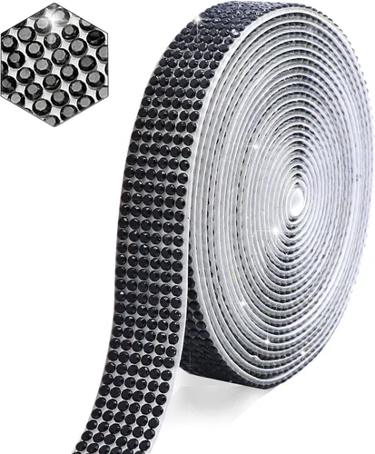 Tiras negras autoadhesivas con diamantes de imitación y cristal, cinta de brillo con diamantes de 2 mm para manualidades artísticas, boda, Navidad,