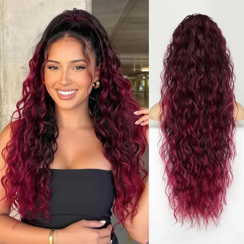 Miniatura 24 de KooKaStyle Extensión de cola de caballo con cordón de 26 pulgadas (66 cm) para mujeres, extensiones de cabello sintético rizado largo para uso