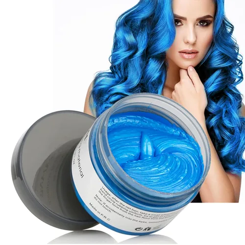 YHMWAX Pomadas Temporales Coloridas para Peinar el Cabello - Gel Natural Desechable de Fuerte Sujeción para Fiestas, Cosplay, Mascarada (Azul)