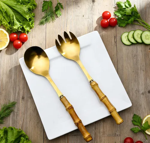 Miniatura 7 de Cubiertos de mango de material natural, cuchillo y servidor de acero inoxidable 18/0, cubiertos de cubiertos para comer